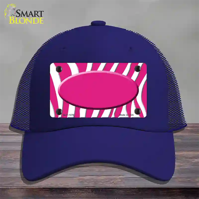 Hot Pink White Zebra Center Oval Novelty License Plate Hat Mesh / Royal Blue