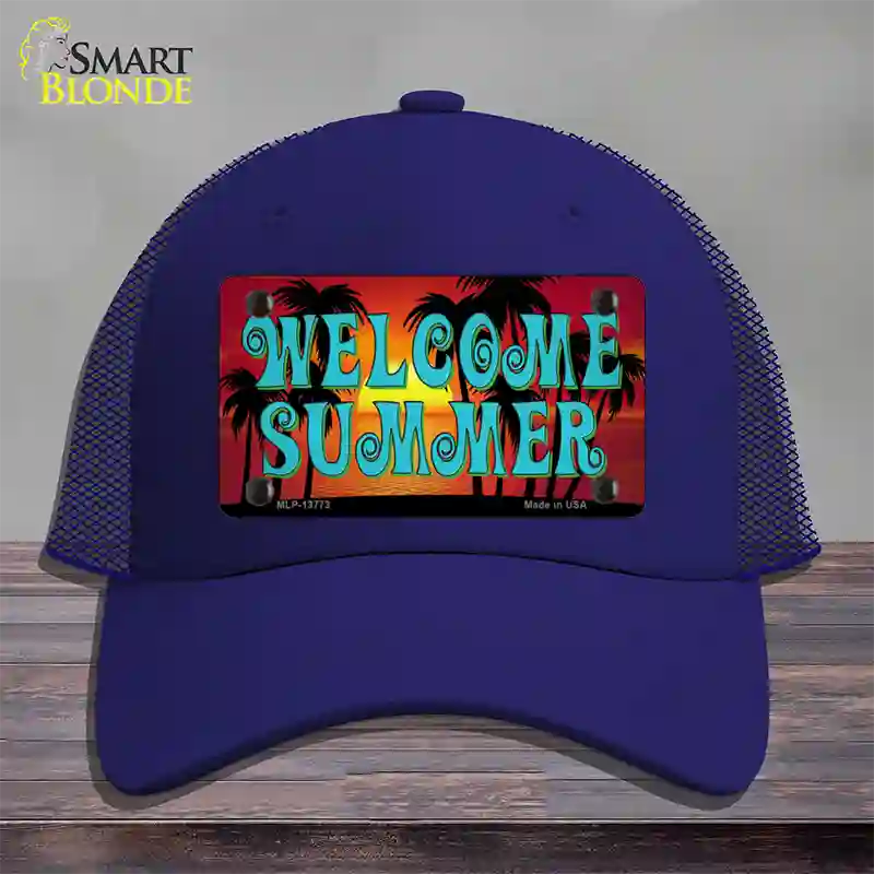 Welcome Summer Novelty License Plate Hat Tag Mesh / Royal Blue