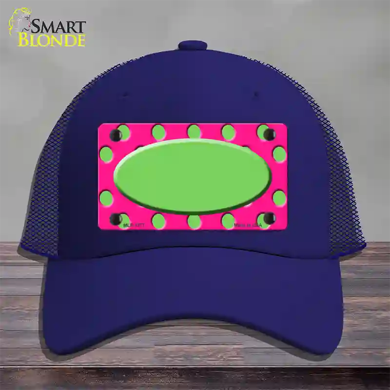 Lime Green Pink Polka Dot Lime Green Center Oval Novelty License Plate Hat Mesh / Royal Blue