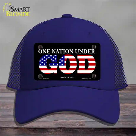 One Nation Under God Novelty License Plate Hat Mesh / Royal Blue