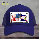 American Samoa USA Crossed Flags Novelty License Plate Hat Tag Mesh / Royal Blue