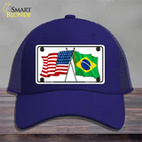 Brazil USA Crossed Flags Novelty License Plate Hat Tag Mesh / Royal Blue