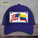 Colombia USA Crossed Flags Novelty License Plate Hat Tag Mesh / Royal Blue