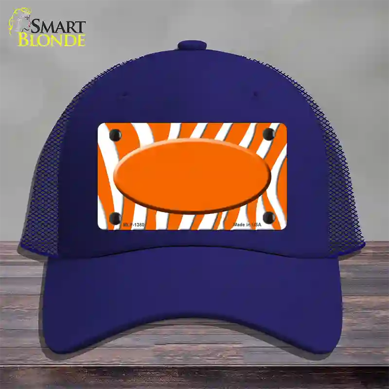 Orange White Zebra Center Oval Novelty License Plate Hat Mesh / Royal Blue