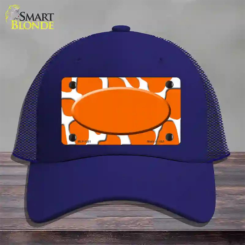 Orange White Giraffe Center Oval Novelty License Plate Hat Mesh / Royal Blue