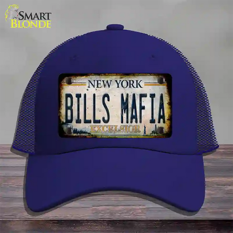 Bills Mafia New York Rusty Novelty License Plate Hat Tag Mesh / Royal Blue