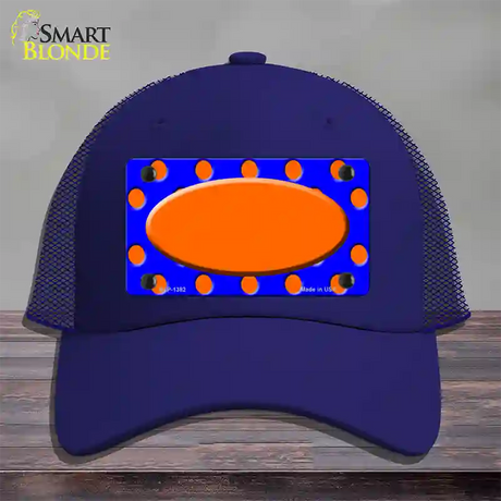 Orange Royal Blue Polka Dot Orange Center Oval Novelty License Plate Hat Mesh / Royal Blue