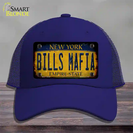 Bills Mafia New York Yellow Rusty Novelty License Plate Hat Tag Mesh / Royal Blue