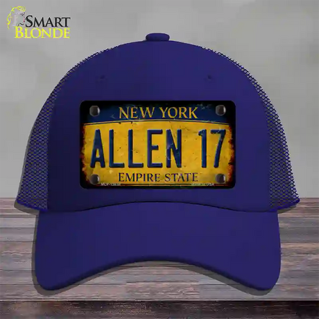 Allen 17 New York Yellow Novelty License Plate Hat Tag Mesh / Royal Blue