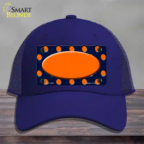 Orange Navy Blue Polka Dot Orange Center Oval Novelty License Plate Hat Mesh / Royal Blue