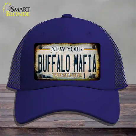 Buffalo Mafia Excelsior New York Rusty Novelty License Plate Hat Tag Mesh / Royal Blue