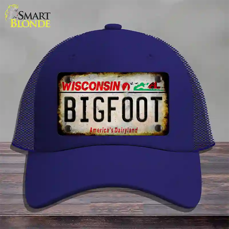 Bigfoot Wisconsin Novelty License Plate Hat Tag Mesh / Royal Blue