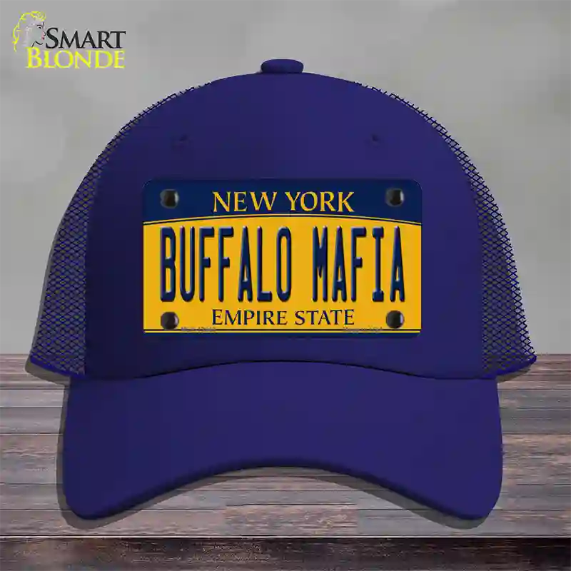 Buffalo Mafia NY Yellow Novelty License Plate Hat Tag Mesh / Royal Blue