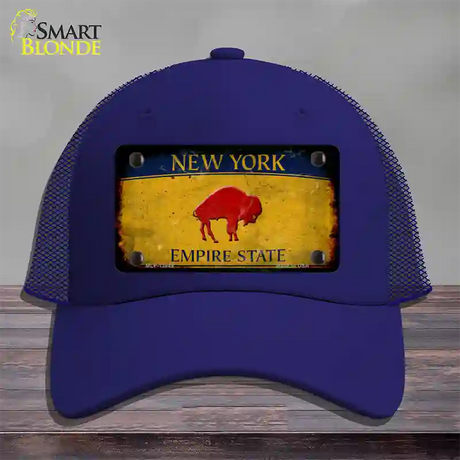 Red Buffalo NY Yellow Rusty Novelty License Plate Hat Tag Mesh / Royal Blue