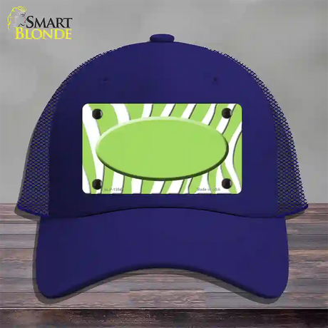 Lime Green White Zebra Center Oval Novelty License Plate Hat Mesh / Royal Blue