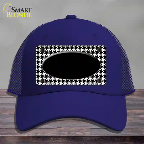 White Black Houndstooth Black Center Oval Novelty License Plate Hat Mesh / Royal Blue