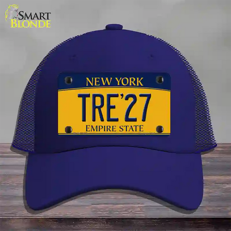 Tre 27 New York Yellow Novelty License Plate Hat Tag Mesh / Royal Blue