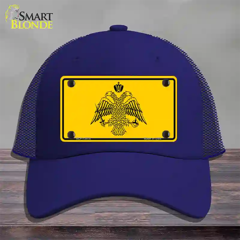 Byzantine Empire Flag Yellow Novelty License Plate Hat Tag Mesh / Royal Blue