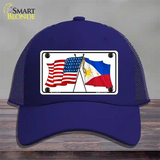 Philippines US Crossed Flag Novelty License Plate Hat Tag Mesh / Royal Blue