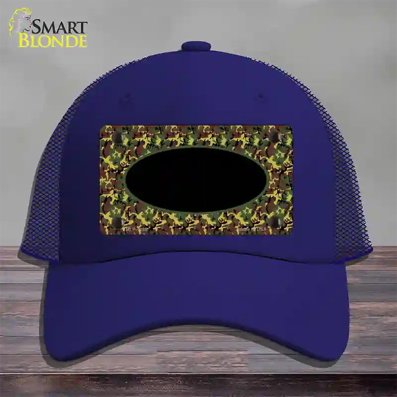 Green Camo Oval With Black Oval Center Novelty License Plate Hat Mesh / Royal Blue