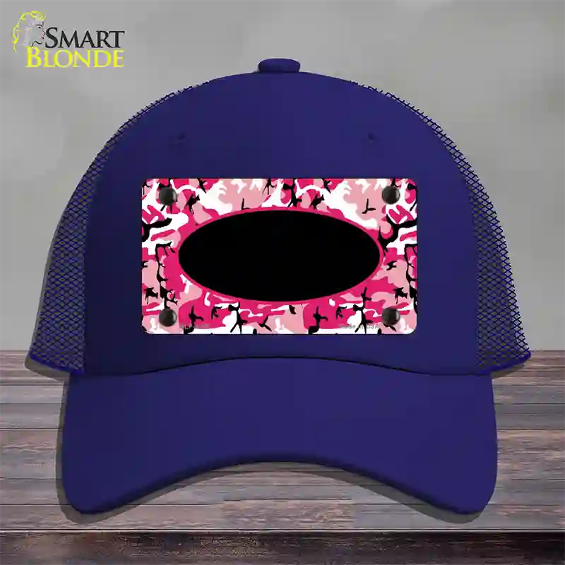 Pink Camo With Black Center Oval Novelty License Plate Hat Mesh / Royal Blue