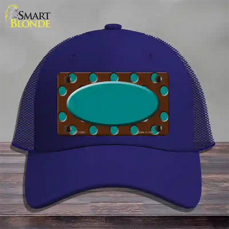 Teal Brown Polka Dot Center Oval Novelty License Plate Hat Mesh / Royal Blue