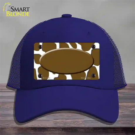 Brown White Giraffe Center Oval Novelty License Plate Hat Mesh / Royal Blue