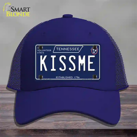 Kiss Me Tennessee Blue Novelty License Plate Hat Tag Mesh / Royal Blue