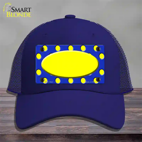 Yellow Royal Blue Polka Dot Center Oval Novelty License Plate Hat Mesh / Royal Blue