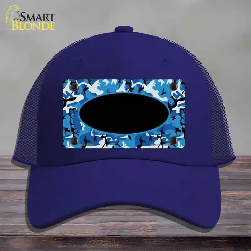 Blue Camo With Black Center Oval Novelty License Plate Hat Mesh / Royal Blue