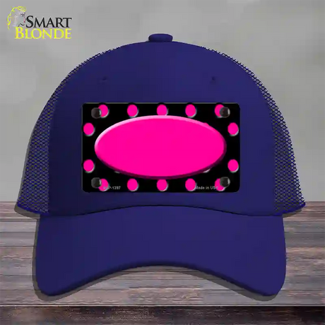 Pink Black Polka Dot Pink Center Oval Black Novelty License Plate Hat Mesh / Royal Blue