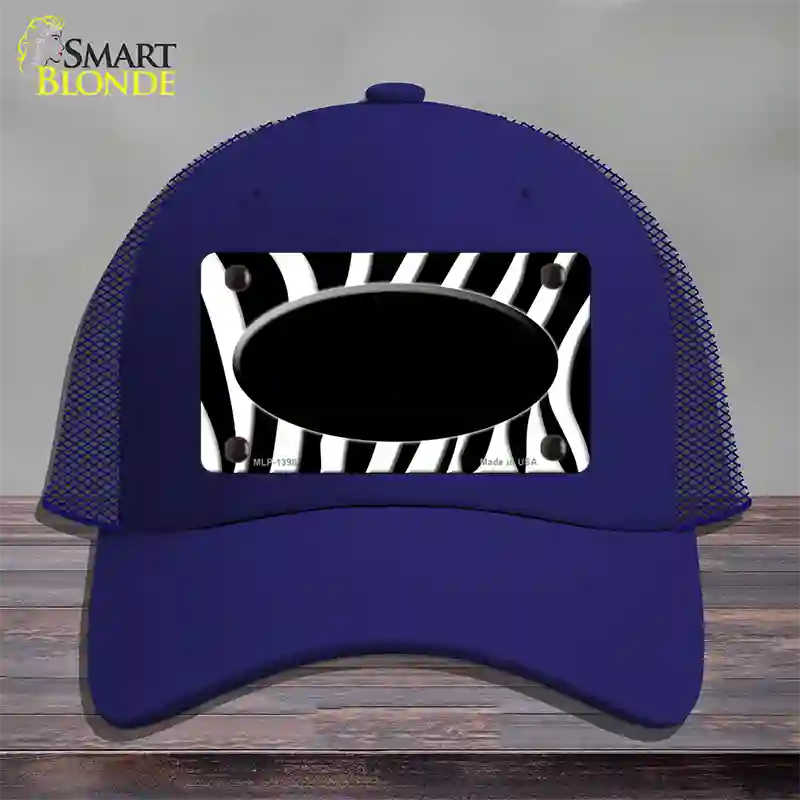 Black White Zebra Center Oval Novelty License Plate Hat Mesh / Royal Blue