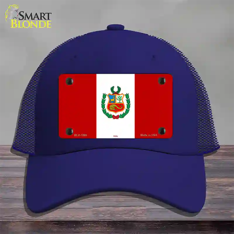 Peru Flag Novelty License Plate Hat Mesh / Royal Blue