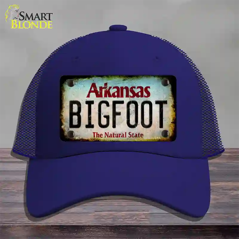 Bigfoot Arkansas Novelty License Plate Hat Tag Mesh / Royal Blue