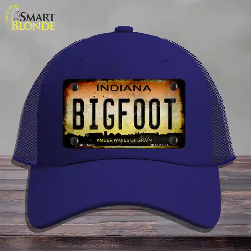 Bigfoot Indiana Novelty License Plate Hat Tag Mesh / Royal Blue