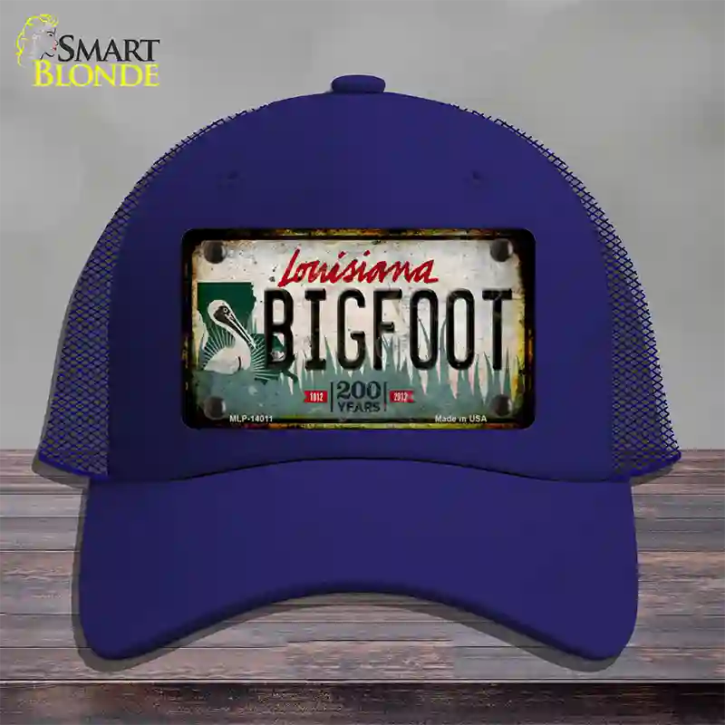 Bigfoot Louisiana Novelty License Plate Hat Tag Mesh / Royal Blue