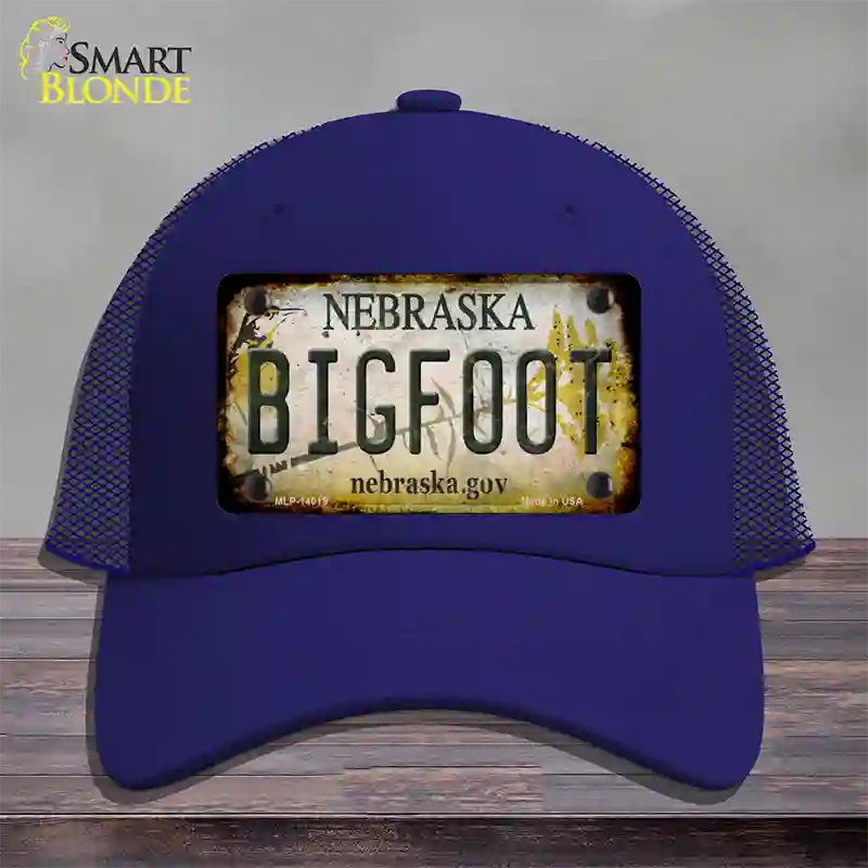 Bigfoot Nebraska Novelty License Plate Hat Tag Mesh / Royal Blue