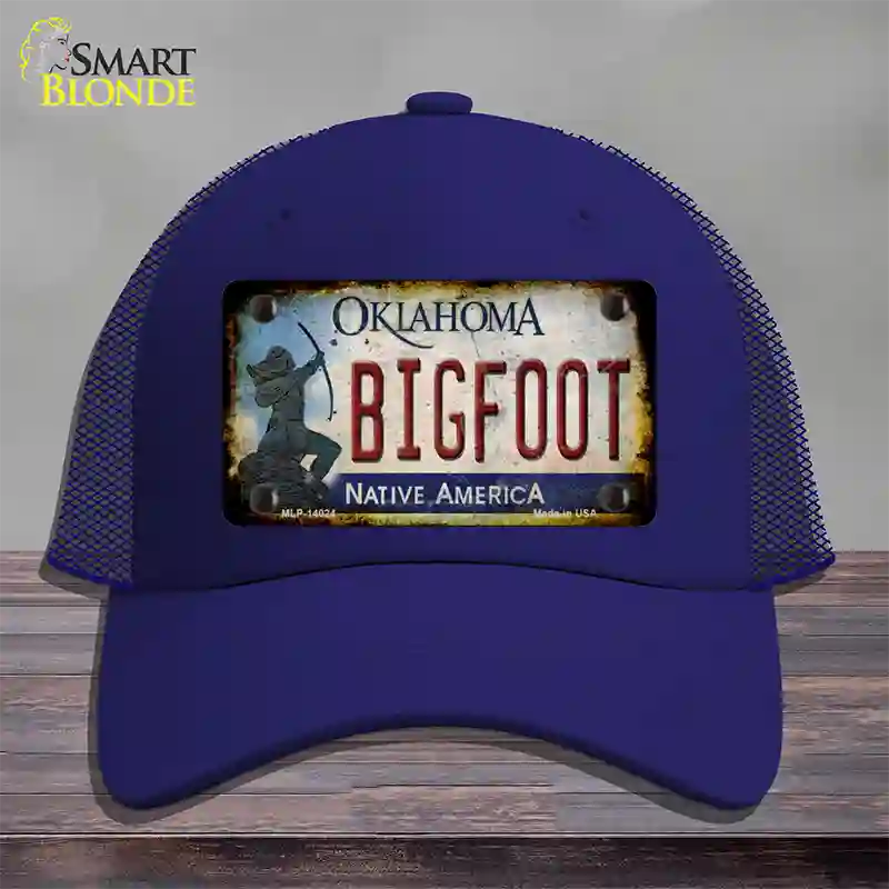 Bigfoot Oklahoma Novelty License Plate Hat Tag Mesh / Royal Blue