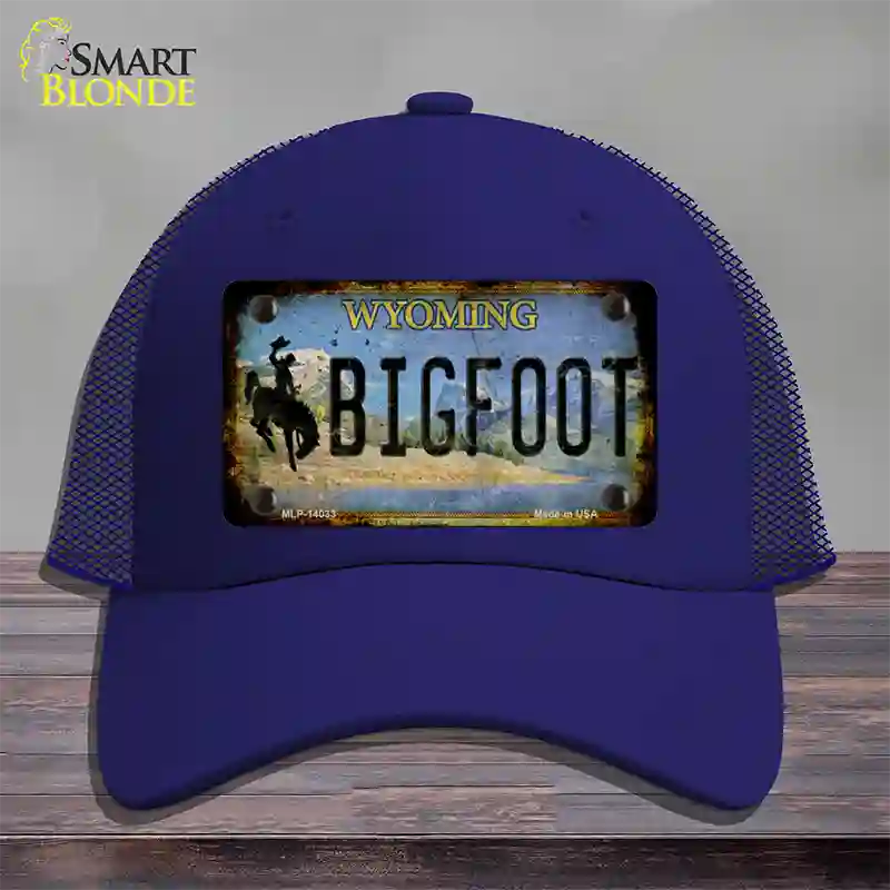 Bigfoot Wyoming Novelty License Plate Hat Tag Mesh / Royal Blue