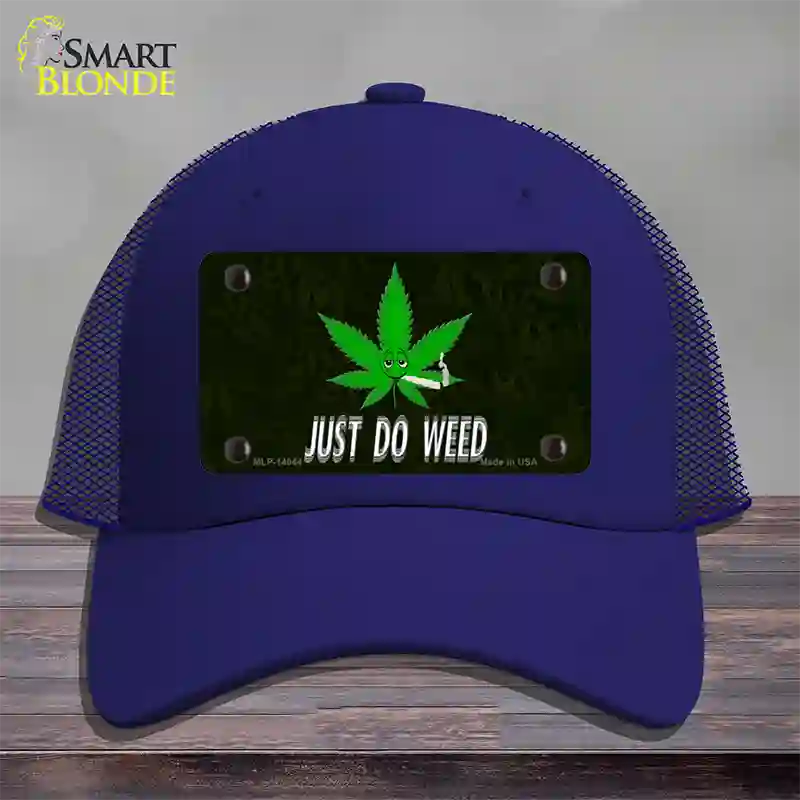 Just Do Weed Leaf Novelty License Plate Hat Mesh / Royal Blue