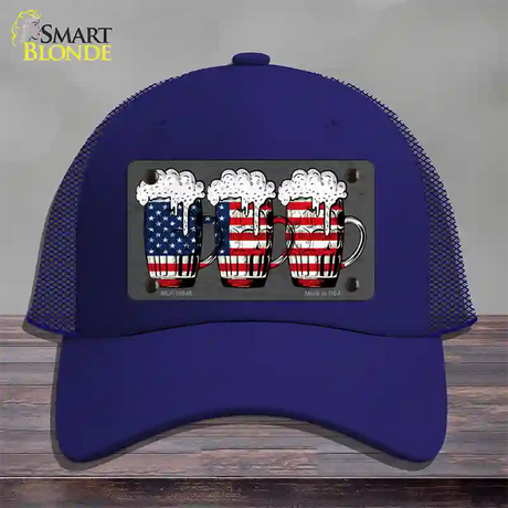 Three Beers America Novelty License Plate Hat Mesh / Royal Blue