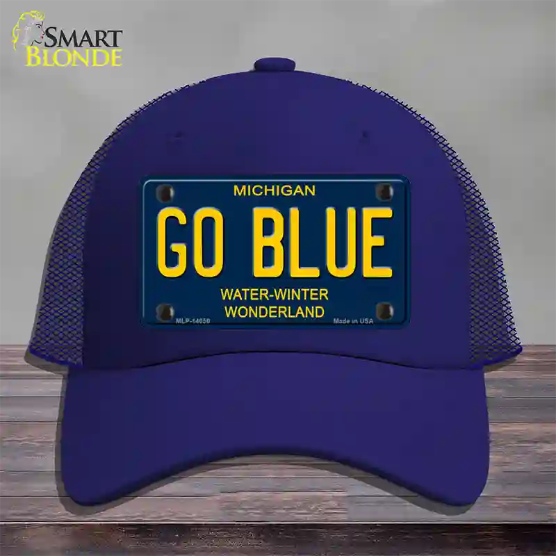 Go Blue Michigan Blue Novelty License Plate Hat Mesh / Royal Blue