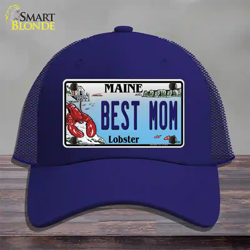 Best Mom Maine Lobster Novelty License Plate Hat Mesh / Royal Blue