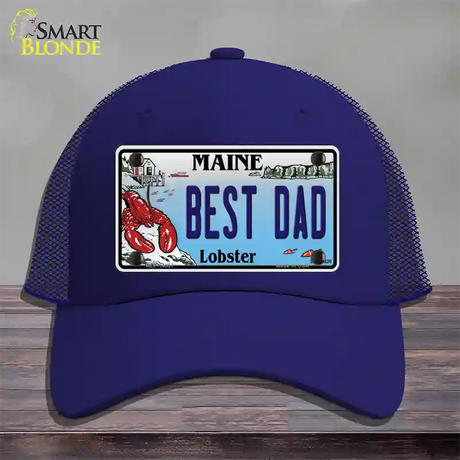 Best Dad Maine Lobster Novelty License Plate Hat Mesh / Royal Blue