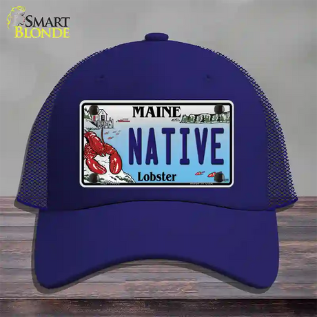 Native Maine Lobster Novelty License Plate Hat Mesh / Royal Blue