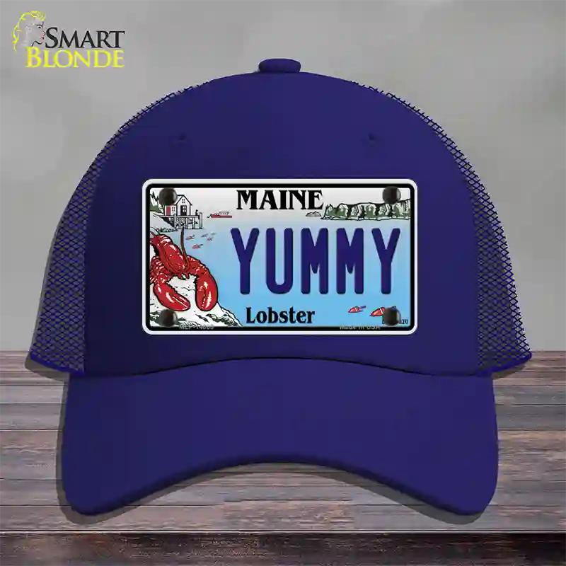 Yummy Maine Lobster Novelty License Plate Hat Mesh / Royal Blue