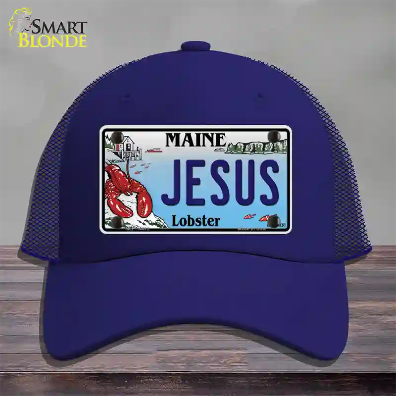 Jesus Maine Lobster Novelty License Plate Hat Mesh / Royal Blue