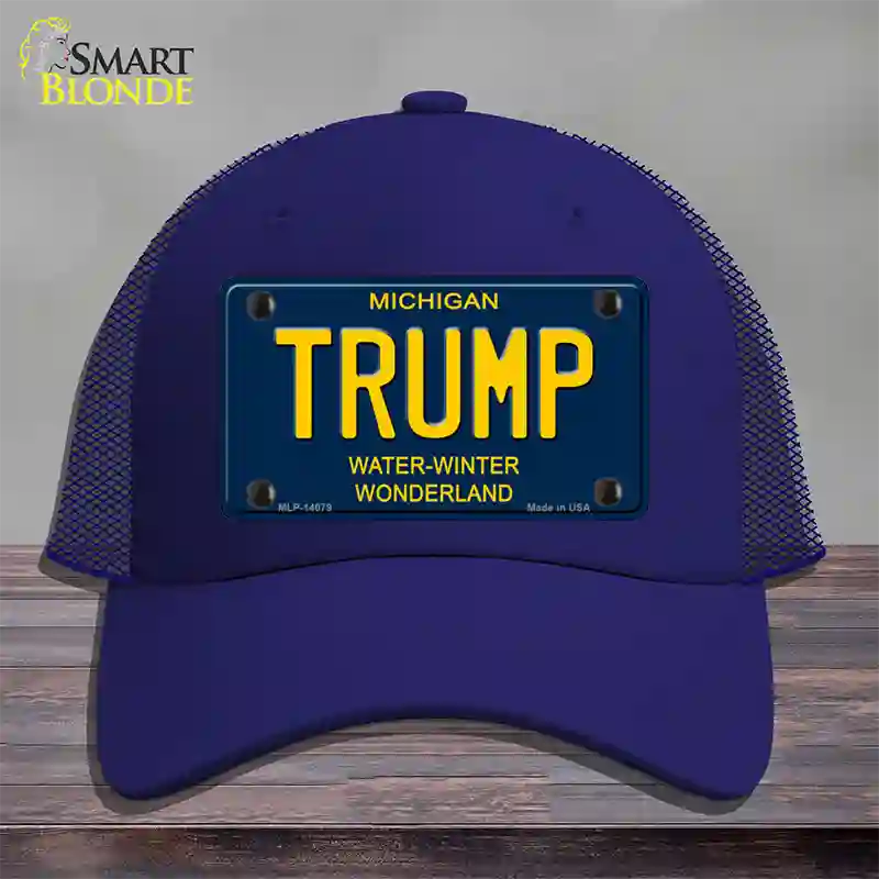 Trump Michigan Blue Novelty License Plate Hat Mesh / Royal Blue