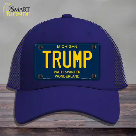 Trump Michigan Blue Novelty License Plate Hat Mesh / Royal Blue