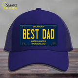 Best Dad Michigan Blue Novelty License Plate Hat Mesh / Royal Blue